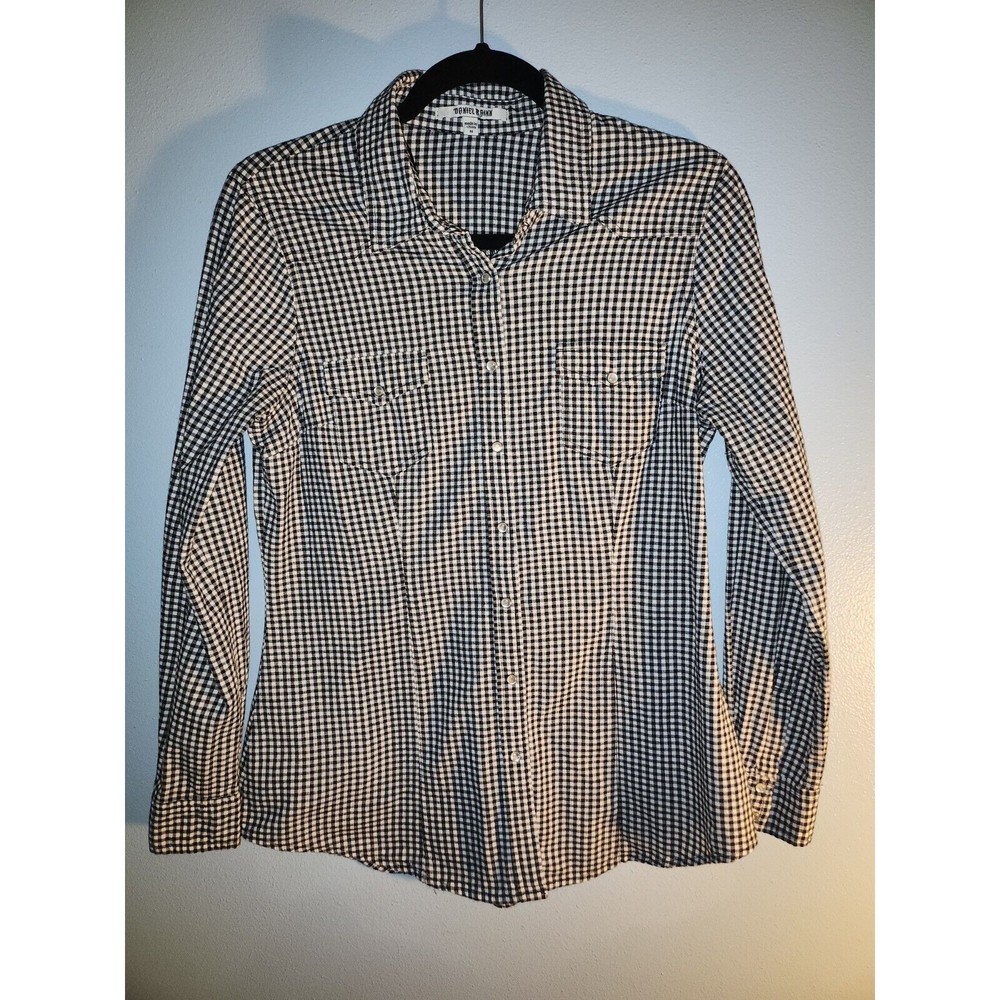 Daniel Rainn Women's Western Style Pearl Snap Shirt Black Gingham Checked Medium